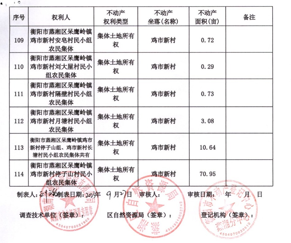 关于鸡市新村村集体土地所有权确权调查结果及拟确权的登记内容的公告